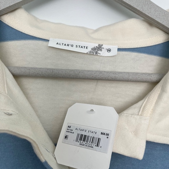 Altar'd State Landon Rugby Stripe Polo Blue/Ivory Roomy Relaxed fit, Sz M/L - Picture 10 of 15